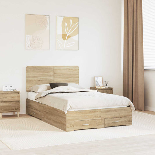 vidaXL Bed Frame with Drawer Sonoma Oak 135 x 190 cm Engineered Wood