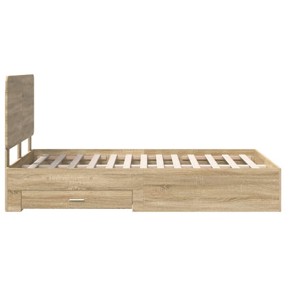 vidaXL Bed Frame with Drawer Sonoma Oak 135 x 190 cm Engineered Wood