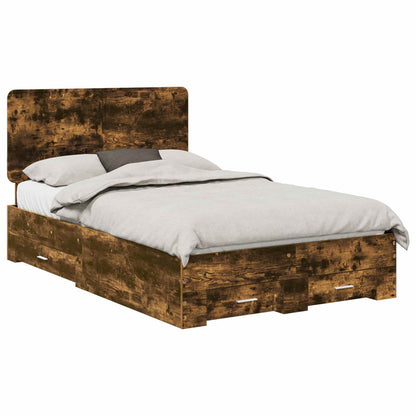 vidaXL Bed Frame with Drawer Smoked Oak 135 x 190 cm Engineered Wood