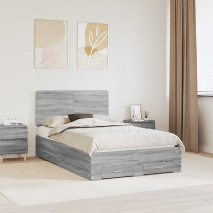 vidaXL Bed Frame with Drawer Grey Sonoma 135 x 190 cm Engineered Wood