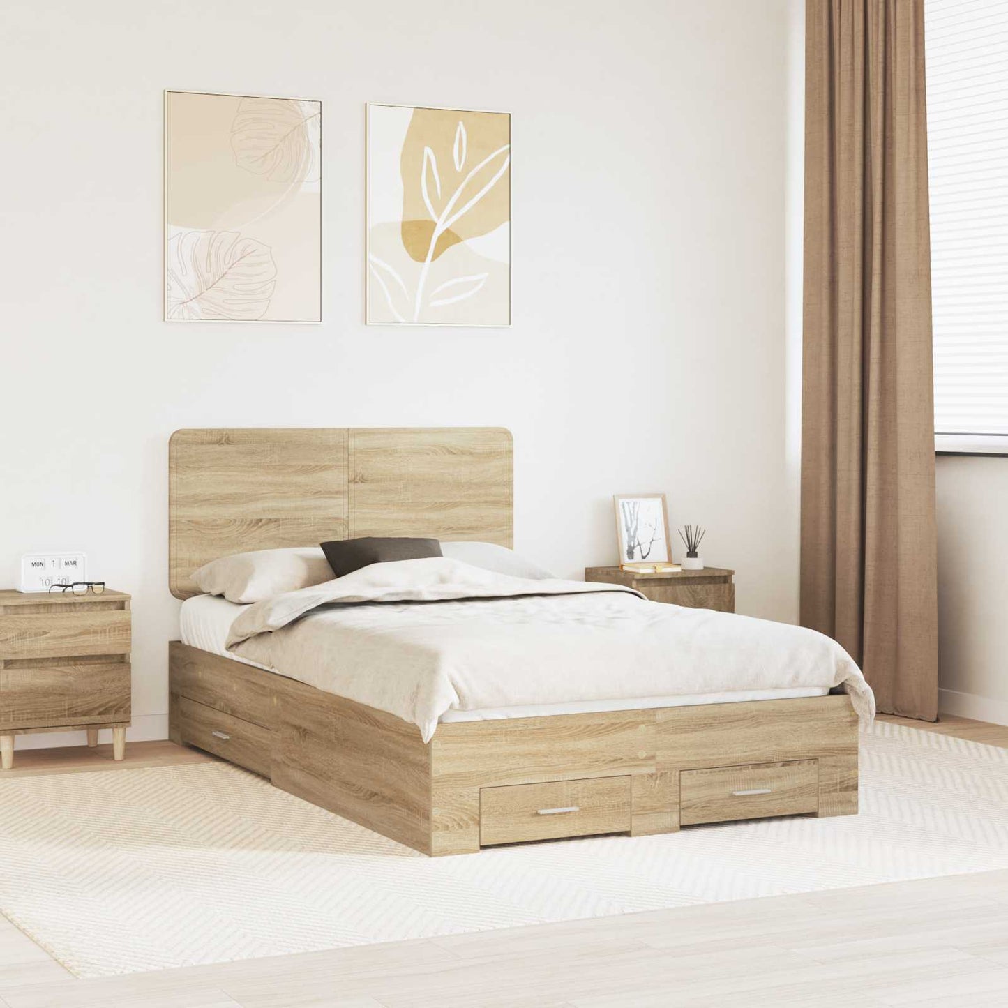 vidaXL Bed Frame with Drawer Sonoma Oak 120 x 200 cm Engineered Wood