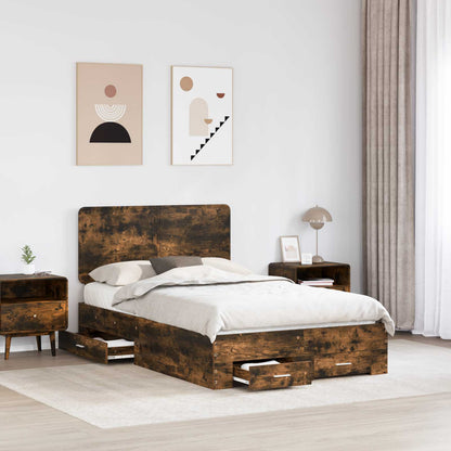 vidaXL Bed Frame with Drawer Smoked Oak 120 x 200 cm Engineered Wood