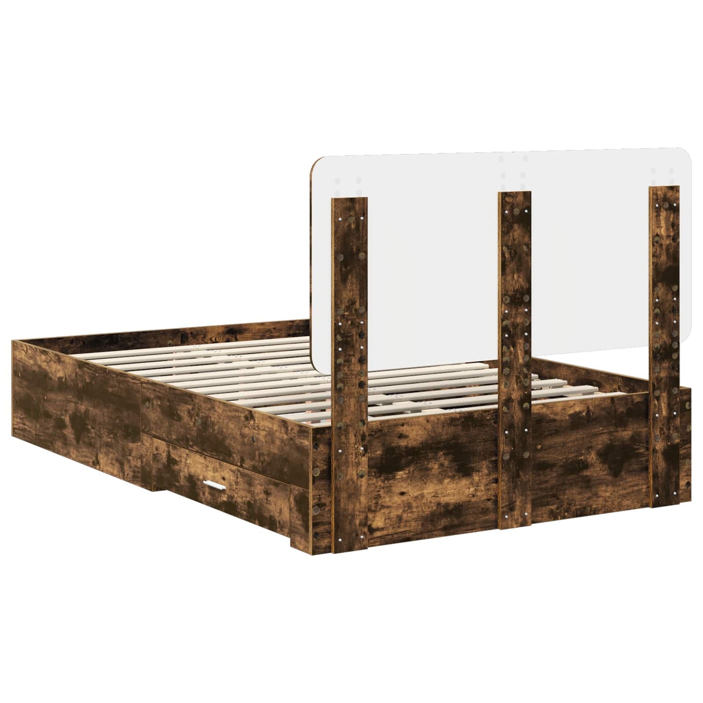 vidaXL Bed Frame with Drawer Smoked Oak 120 x 200 cm Engineered Wood