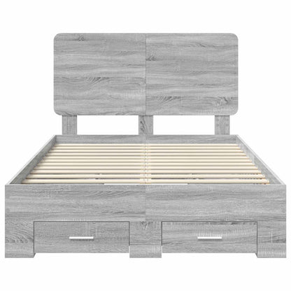 vidaXL Bed Frame with Drawer Grey Sonoma 120 x 200 cm Engineered Wood