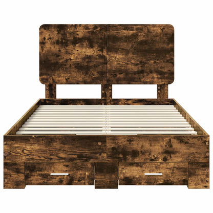 vidaXL Bed Frame with Drawer Smoked Oak 120 x 190 cm Engineered Wood