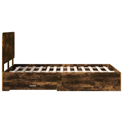 vidaXL Bed Frame with Drawer Smoked Oak 120 x 190 cm Engineered Wood