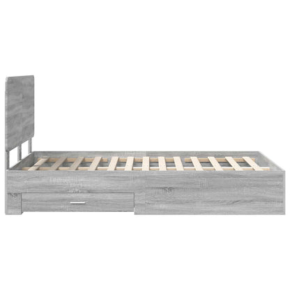 vidaXL Bed Frame with Drawer Grey Sonoma 120 x 190 cm Engineered Wood