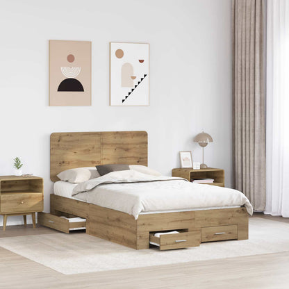 vidaXL Bed Frame with Drawer Artisan Oak 120 x 190 cm Engineered Wood