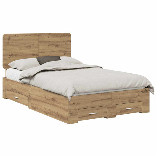 vidaXL Bed Frame with Drawer Artisan Oak 120 x 190 cm Engineered Wood