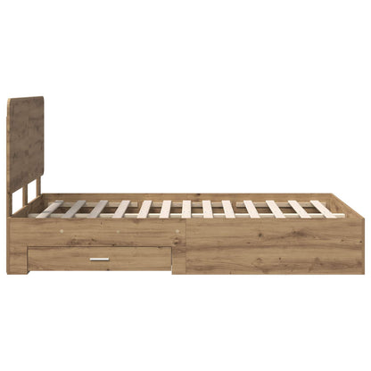 vidaXL Bed Frame with Drawer Artisan Oak 120 x 190 cm Engineered Wood