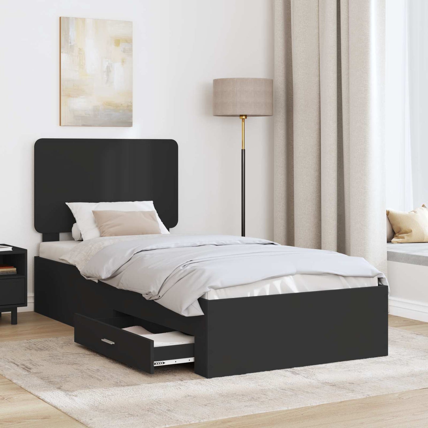 vidaXL Bed Frame with Headboard Black 100 x 200 cm Engineered Wood