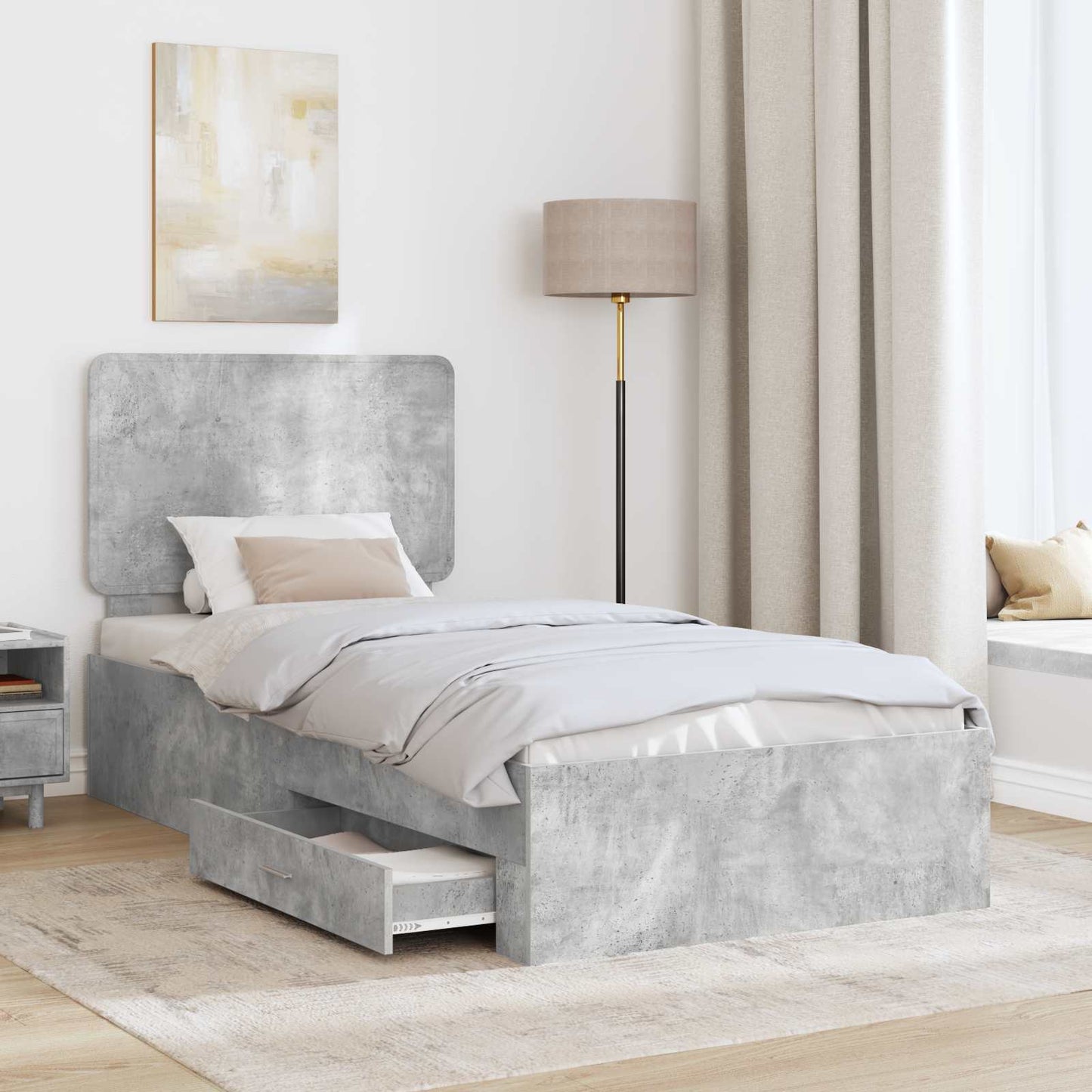 vidaXL Bed Frame Concrete Grey 100 x 200 cm Engineered Wood