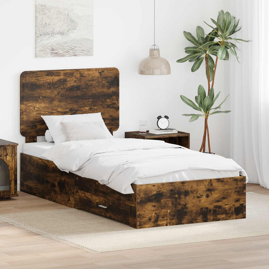 vidaXL Bed Frame with Drawer Smoked Oak 100 x 200 cm Engineered Wood