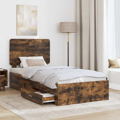 vidaXL Bed Frame with Drawer Smoked Oak 100 x 200 cm Engineered Wood