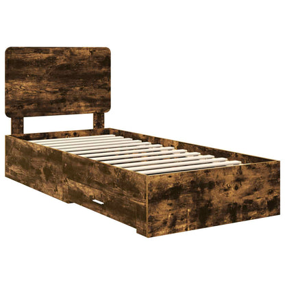vidaXL Bed Frame with Drawer Smoked Oak 100 x 200 cm Engineered Wood
