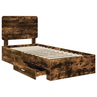 vidaXL Bed Frame with Drawer Smoked Oak 100 x 200 cm Engineered Wood