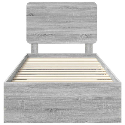 vidaXL Bed Frame with Drawer Grey Sonoma 100 x 200 cm Engineered Wood