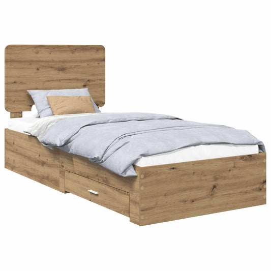 vidaXL Bed Frame with Drawer Artisan Oak 100 x 200 cm Engineered Wood