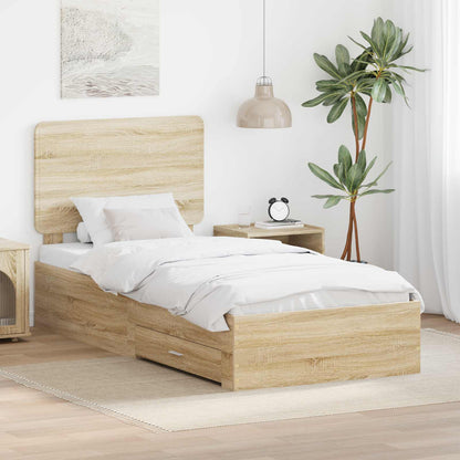 vidaXL Bed Frame with Headboard Sonoma Oak 90 x 200 cm Engineered Wood