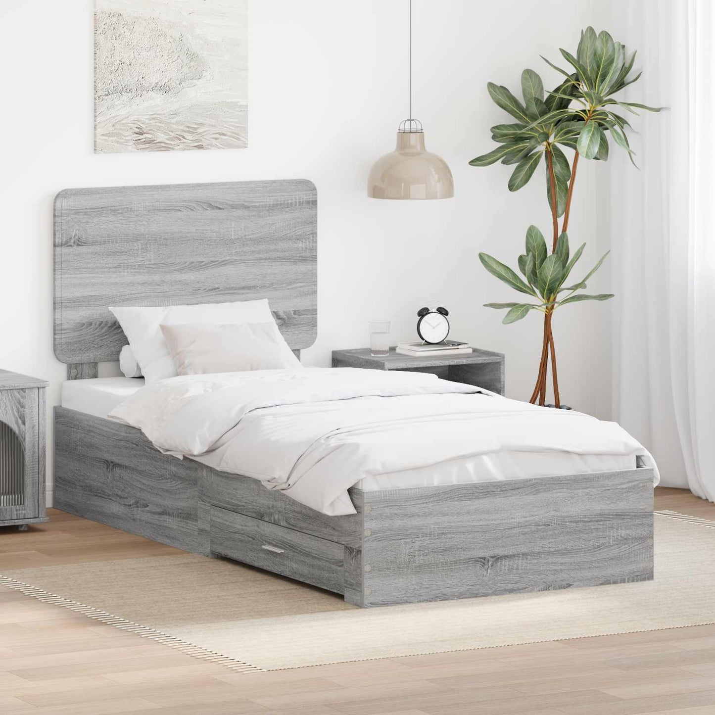vidaXL Bed Frame with Drawer Grey Sonoma 90 x 200 cm Engineered Wood