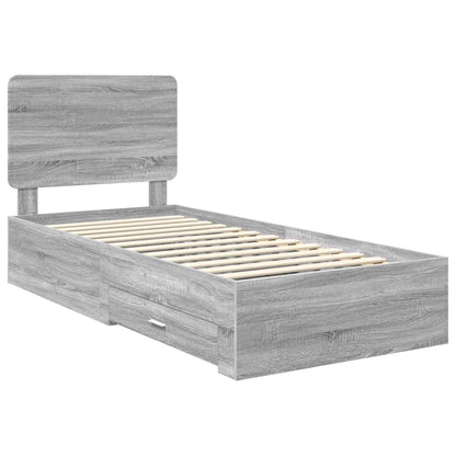 vidaXL Bed Frame with Drawer Grey Sonoma 90 x 200 cm Engineered Wood
