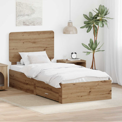 vidaXL Bed Frame with Drawer Artisan Oak 90 x 200 cm Engineered Wood