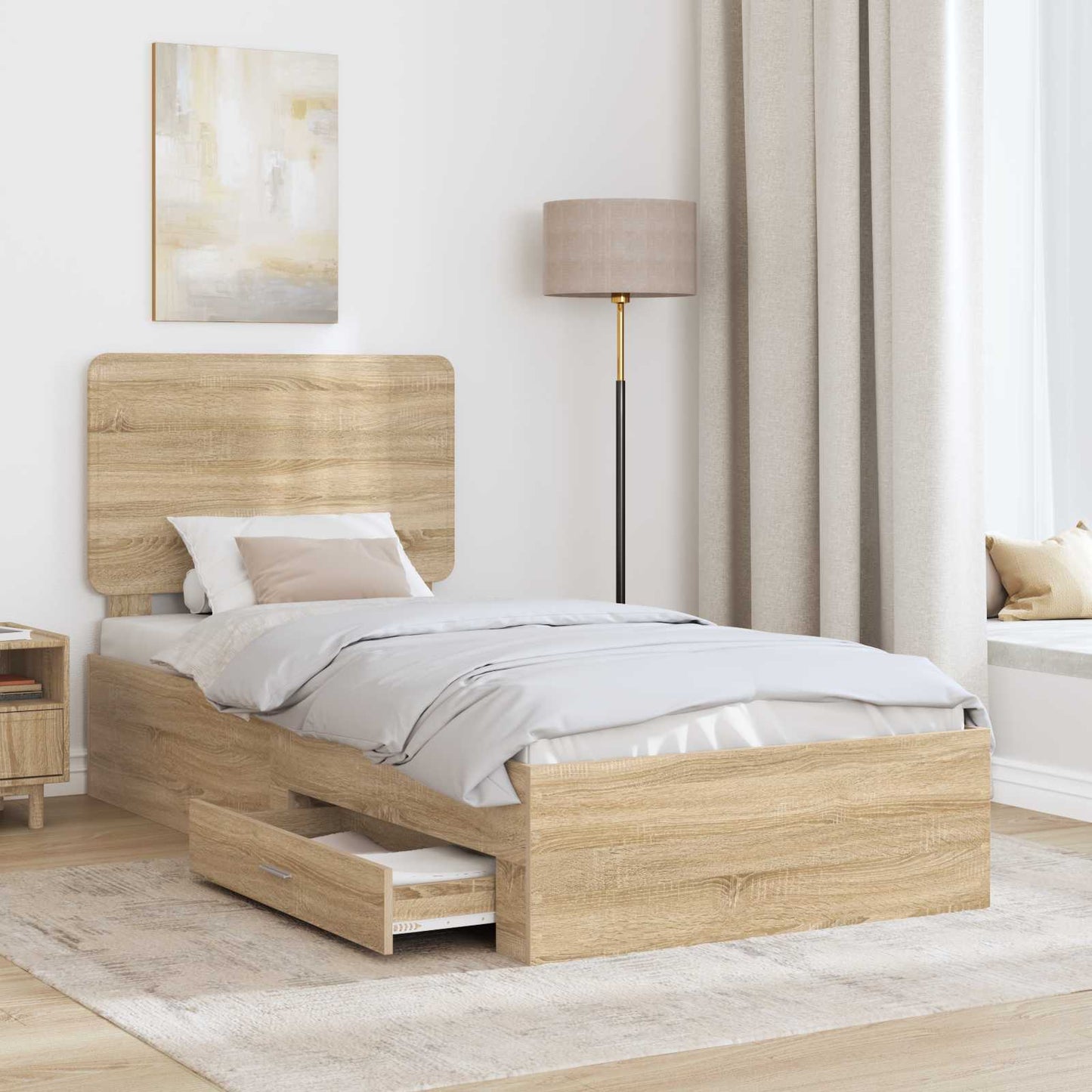 vidaXL Bed Frame with Headboard Sonoma Oak 90 x 190 cm Engineered Wood
