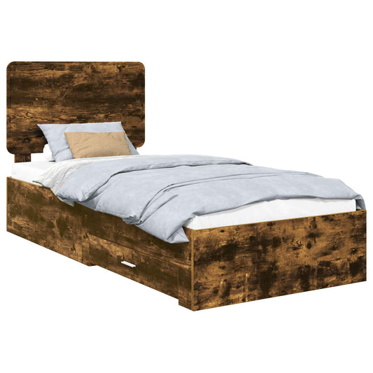 vidaXL Bed Frame with Headboard Smoked Oak 90 x 190 cm Engineered Wood