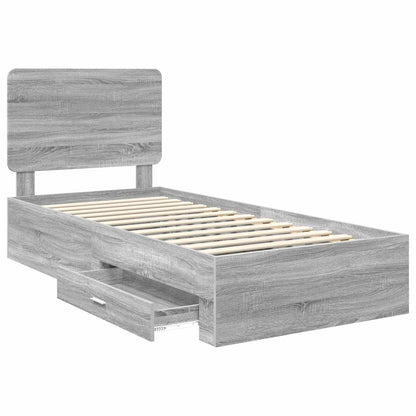 vidaXL Bed Frame with Drawer Grey Sonoma 90 x 190 cm Engineered Wood