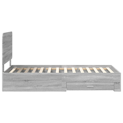 vidaXL Bed Frame with Drawer Grey Sonoma 90 x 190 cm Engineered Wood