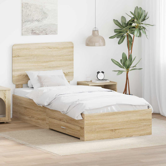 vidaXL Bed Frame with Headboard Sonoma Oak 75 x 190 cm Engineered Wood