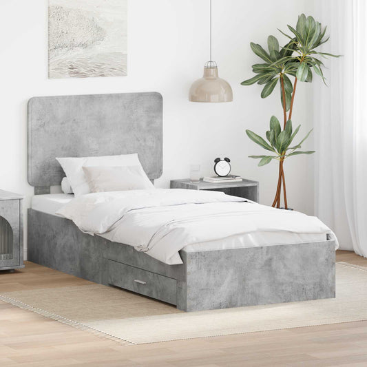 vidaXL Bed Frame with Drawer Concrete Grey 70 x 190 cm Engineered Wood