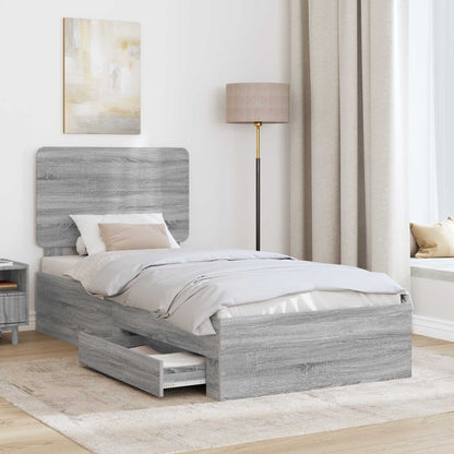 vidaXL Bed Frame with Drawer Grey Sonoma 75 x 190 cm Engineered Wood