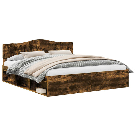 vidaXL Bed Frame Smoked Oak 200 x 200 cm Solid Pine Wood