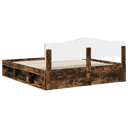 vidaXL Bed Frame Smoked Oak 180 x 200 cm Solid Pine Wood