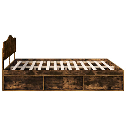 vidaXL Bed Frame Smoked Oak 180 x 200 cm Solid Pine Wood