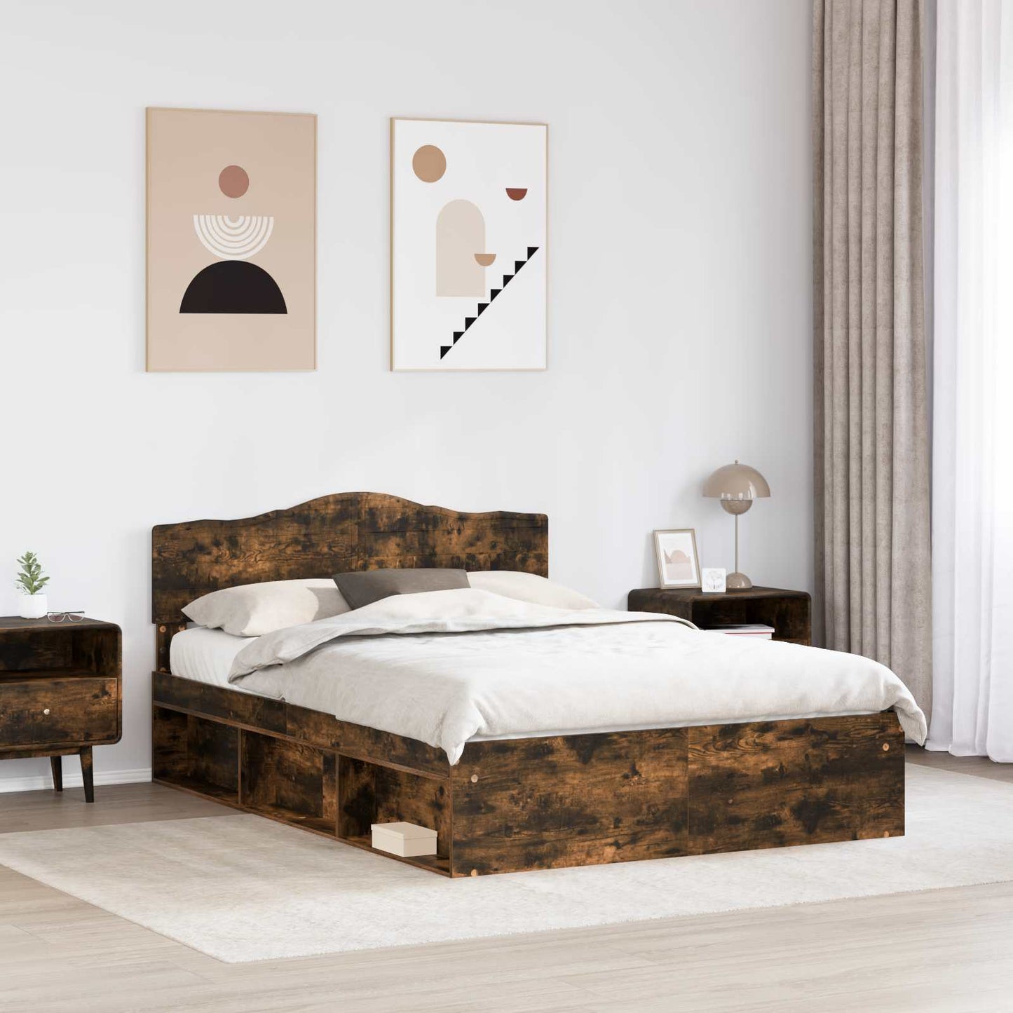 vidaXL Bed Frame Smoked Oak 150 x 200 cm Solid Pine Wood
