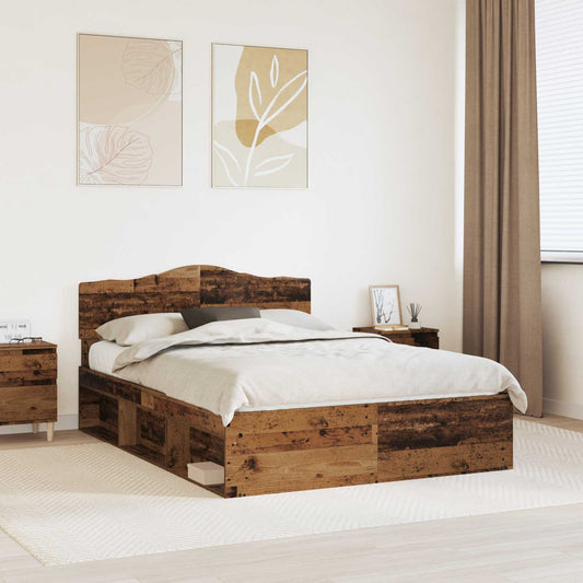 vidaXL Bed Frame with Headboard Old Wood 150 x 200 cm Solid Pine Wood