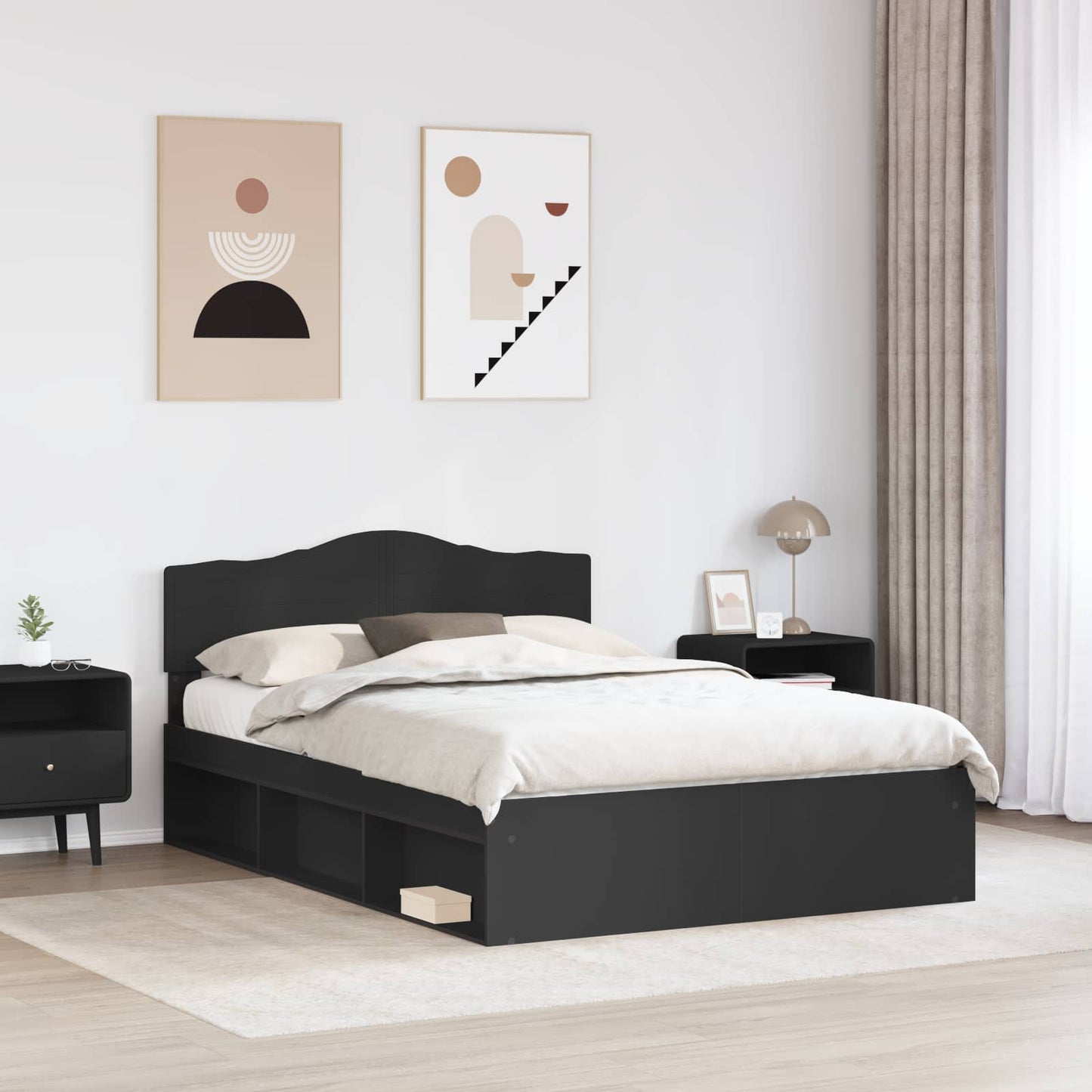 vidaXL Bed Frame with Headboard Black 140 x 200 cm Solid Pine Wood