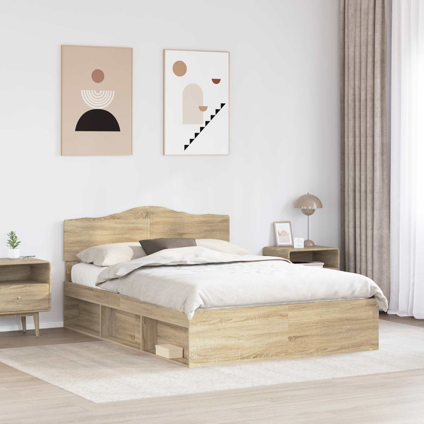 vidaXL Bed Frame with Headboard Sonoma 140 x 200 cm Solid Pine Wood