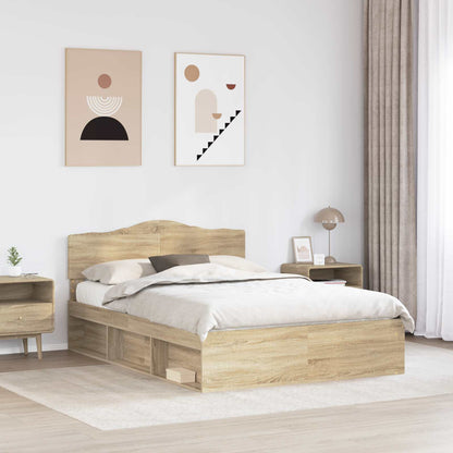 vidaXL Bed Frame with Headboard Sonoma 140 x 200 cm Solid Pine Wood
