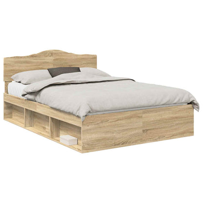 vidaXL Bed Frame with Headboard Sonoma 140 x 200 cm Solid Pine Wood