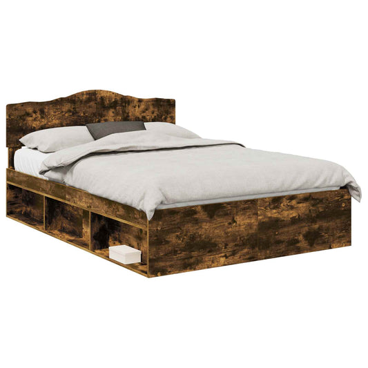 vidaXL Bed Frame Smoked Oak 140 x 200 cm Solid Pine Wood