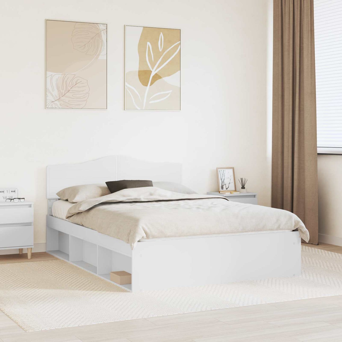 vidaXL Bed Frame with Headboard White 140 x 190 cm Solid Pine Wood