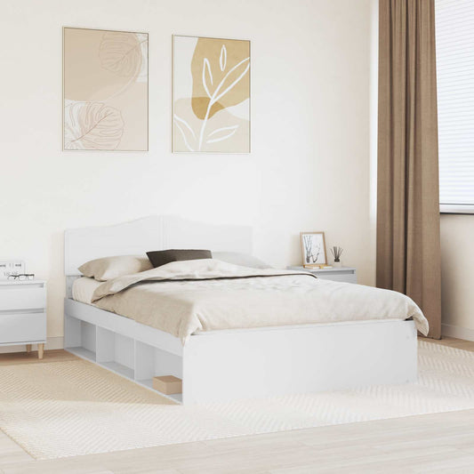 vidaXL Bed Frame with Headboard White 140 x 190 cm Solid Pine Wood