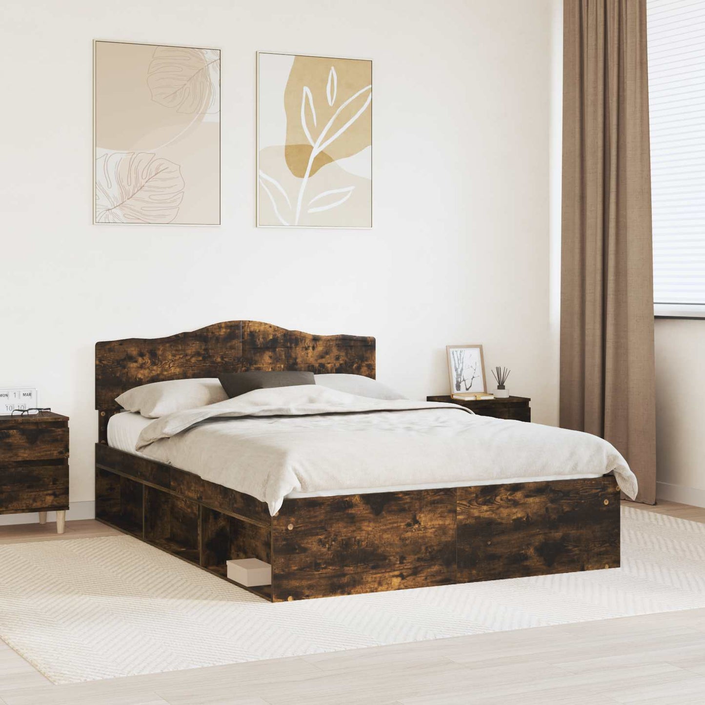 vidaXL Bed Frame Smoked Oak 140 x 190 cm Solid Pine Wood