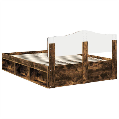 vidaXL Bed Frame Smoked Oak 140 x 190 cm Solid Pine Wood