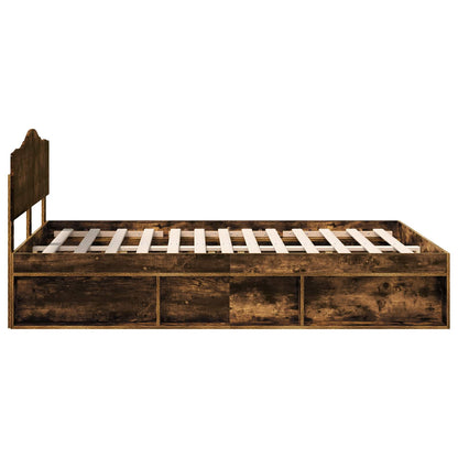 vidaXL Bed Frame Smoked Oak 140 x 190 cm Solid Pine Wood