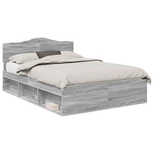 vidaXL Bed Frame Grey Sonoma 140 x 190 cm Solid Pine Wood
