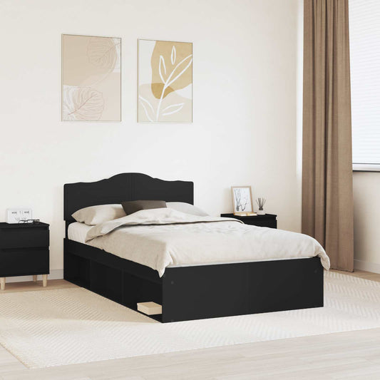 vidaXL Bed Frame with Headboard Black 135 x 190 cm Solid Pine Wood